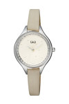 Q&Q Ladies Crystals Beige Leather Strap