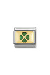 NOMINATION Link - PLATES steel , enamel and 18k gold (27_Green four-leaf-clover)