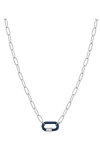 ANIA HAIE Carabiner Navy Blue Enamel Starling Silver Rhodium Plated Necklace with Zircon