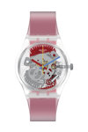 SWATCH Clearly Red Striped with Pink Silicone Strap