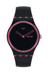 SWATCH Minimal Line Pink with Black Silicone Strap