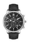 BEVERLY HILLS POLO CLUB Dual Time Black Leather Strap