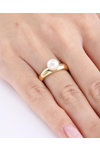 Μονόπετρο δαχτυλίδι SOLEDOR της σειράς Pearl Sparkle από χρυσό 14Κ με μαργαριτάρι (Νο 54)