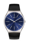 SWATCH Formal Blue 42 Black Leather Strap