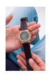 GUESS Collection Coussin Shape Chronograph Brown Leather Strap