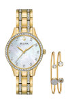 BULOVA Crystal Swarovski Gold Stainless Steel Bracelet Gift Set