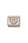 NOMINATION Link 'Heart' made of Stainless Steel and 9ct Rose Gold with Zircons