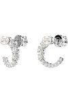 SWAROVSKI White Matrix hoop earrings Crystal Pearl round cut