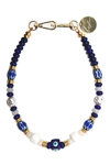 LA COQUE FRANCAISE Althea 40 cm Phone Chain / Necklace with Pearls, Lapis Lazzuli and Quartz