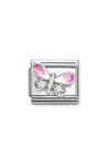 Σύνδεσμος (Link) NOMINATION 'Ροζ πεταλούδα' από ανοξείδωτο ατσάλι και ασήμι 925 με ζιργκόν και σμάλτο