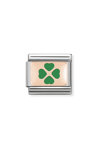 Link NOMINATION Good Luck 'Four-Leaf Clover' made of Stainless Steel and 9ct Rose Gold with Enamel