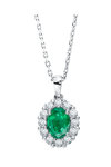 Necklace Rosette 18ct White Gold with Diamonds and Emerald by SAVVIDIS