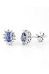 Earrings Rosette 18ct White Gold with Diamonds and Sapphire by SAVVIDIS