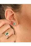 Earrings Rosette 18ct White Gold with Diamonds and Emerald by SAVVIDIS