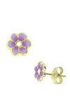 9ct Gold Earrings in Flower shape with Enamel and Zircons by Ino&Ibo