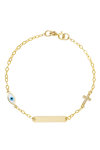 9ct Gold Bracelet with Evil Eye, Cross and Zircons by Ino&Ibo